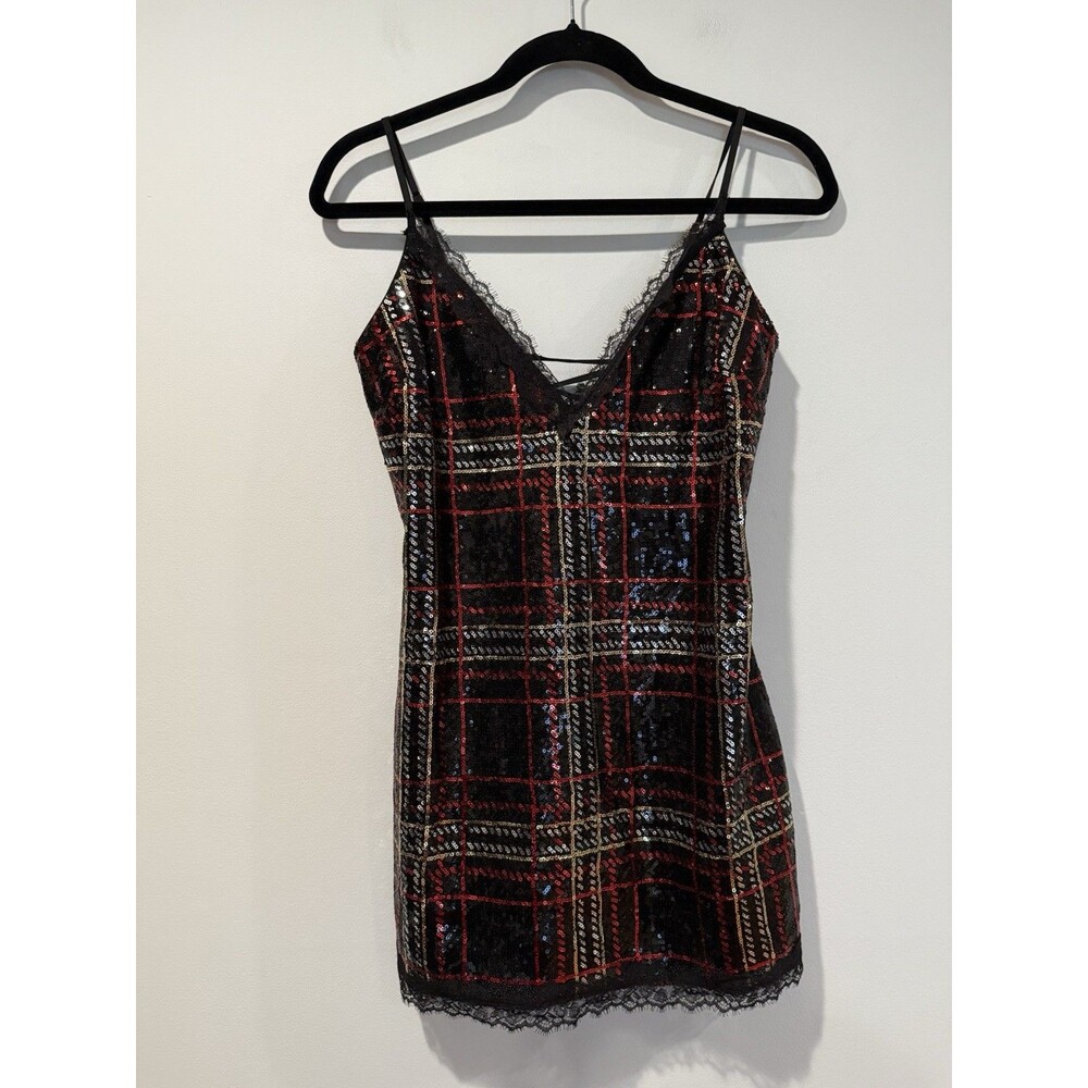 Victorias Secret Plaid Sequin Dress Small Sexy Lace Up Back Party Dark Romantic